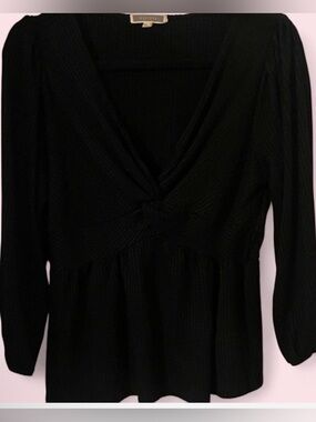Pleione Black V-Neck Blouse